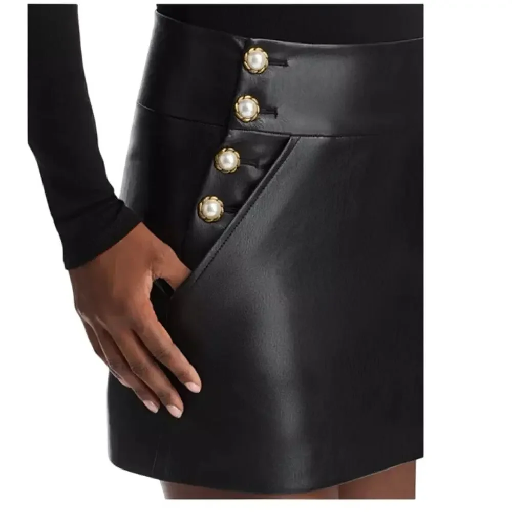 NWT Alice and Olivia Donald high rise faux leather mini skirt size 6 - Picture 6 of 14